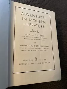 Vintage 1939 English School Textbook: Adventures In Modern Literature Stauffer - Bild 1 von 4