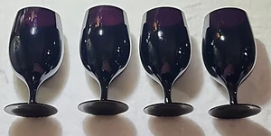 Vintage Set Of 4 Sasaki Black Amethyst Wine Glasses 6" - Picture 1 of 1