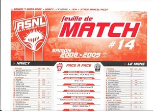 Feuille de match N°14 ASNL - Le Mans (2008 - 2009) - Ligue 1 - Picture 1 of 1