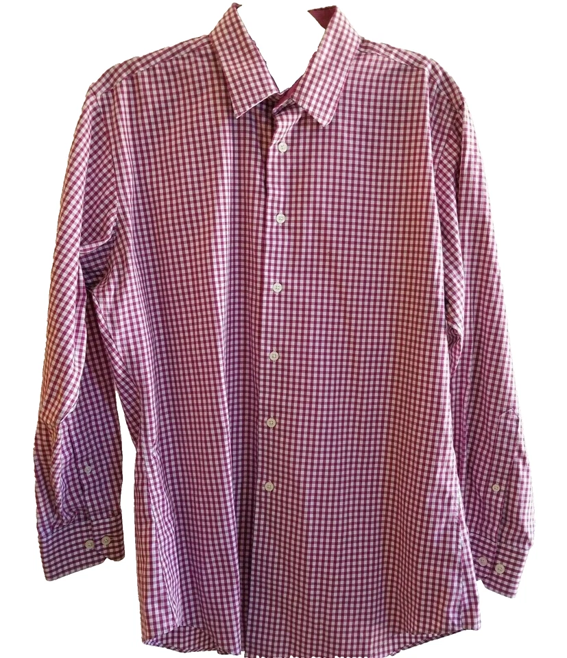 Egara Shirt 16 32-33 Non Iron Slim Fit Egyptian Cotton Burgundy Check Shirt  EUC - Image 1 of 3