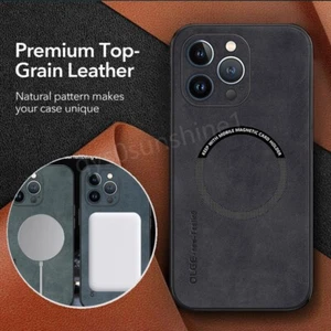 For iPhone 15 Pro Max Plus 14 13 12 Leather Magsafe Shockproof Magnet Case Cover - Picture 1 of 15