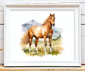 Horse Wall Art Print, Horse and Mountains Print Farmhouse Decor, Home Decor #12 - Picture 1 of 2