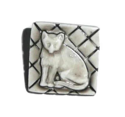 Kitty Cat Small Square Light Brown Square Art Stone Shank Button 9/16" Kitty Cat - Image 1 of 4