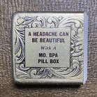 Vintage Drawer Pill Box,  Embossed Metal w/Plastic Slide, MO. BPA