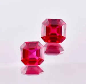 1 Pair Natural Mozambique Blood Red Ruby Square Loose Gemstone Certified - Picture 1 of 7