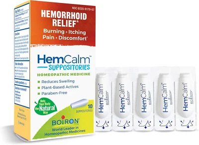 Boiron HemCalm Suppositories for Hemorrhoid Relief of Pain, Itching, Swelling or - Image 1 of 4