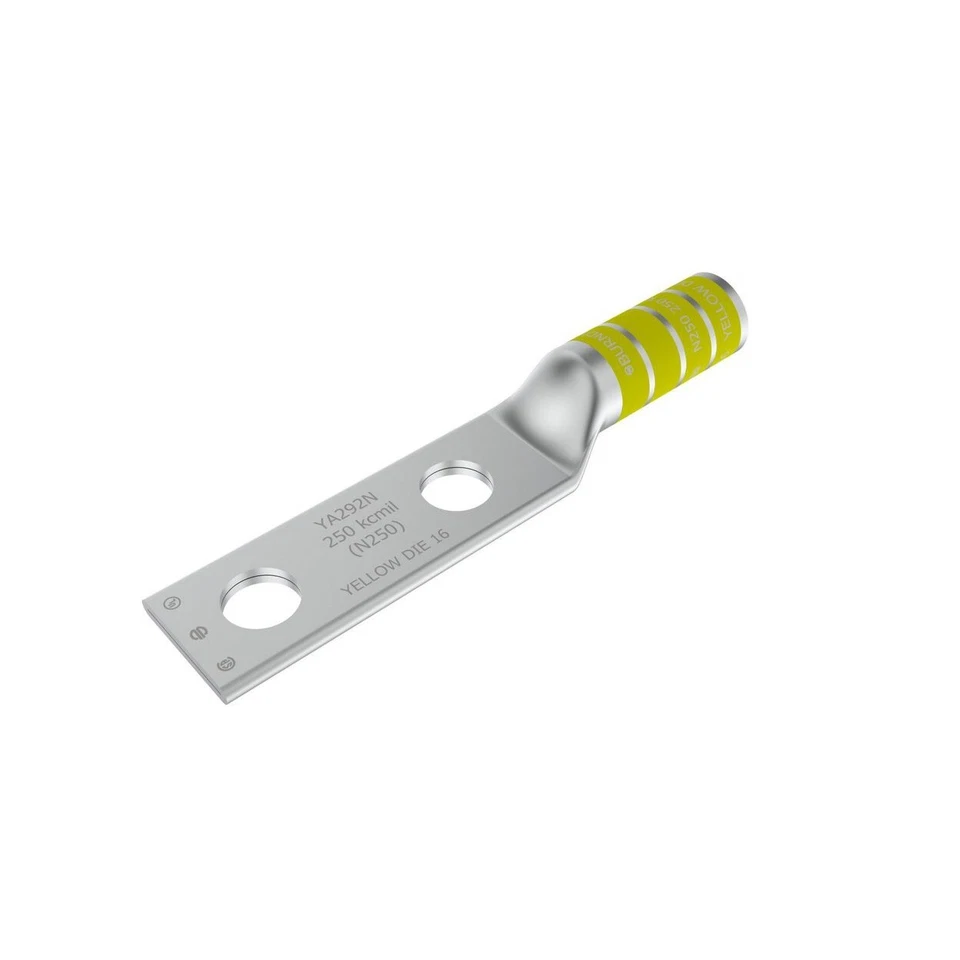 Burndy YA292N 2-Hole 1/2'' Stud 250 MCM Long Barrel Copper Compression Lug - Image 1 of 1