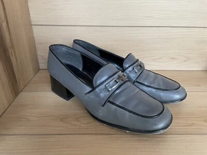 Aldo Chelonia Grey Heeled Silver Chainlink Loafers Hand Made in Italy 10 M - Picture 1 of 10