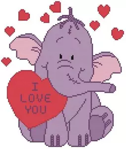 CROSS STITCH+ CRAFT PATTERN Purple Elephant Heffalump Valentine Heart I Love You - Picture 1 of 16