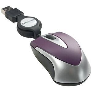Verbatim 97253 Optical Mini Travel Mouse Purple Retractable USB cable