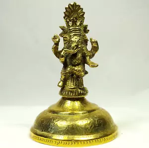 Ganesh figure on animals design base Brass 19thC Indian Antique 12.5cmH - Picture 1 of 10
