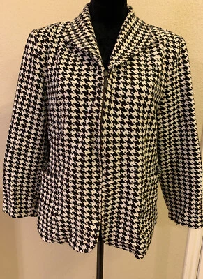 Женские драпировки и дамоны Houndstooth черный белый блейзер куртка с молнией PM - Изображение 1 из 4