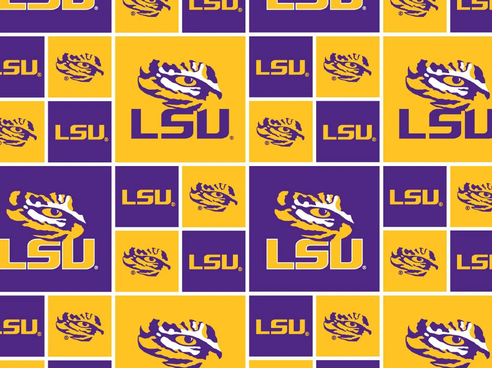 ХЛОПЧАТОБУМАЖНАЯ ТКАНЬ LOUISIANA STATE UNIVERSITY — ТКАНЬ LSU TIGERS — ВСЕ УЗОРЫ - Изображение 1 из 1