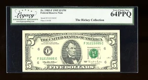 DBR 1995 $5 Atlanta Fr. 1985-F Legacy 64 PPQ Serial F31215005C - Picture 1 of 2