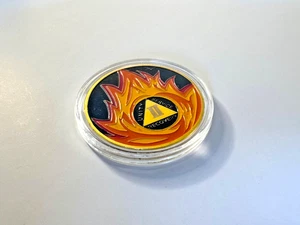 Gold Tone Fire II Sobriety Recovery or Milestone Challenge Coin - Picture 1 of 8