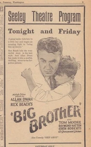 1924 Newspaper Print Ad "Big Brother" Paramount, Zukor, Tom Moore, Raymond Hatto - Picture 1 of 1