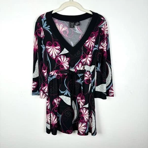 90s VTG Suzie in the City Top M Black Pink Babydoll Funky Abstract Whimsigoth - Picture 1 of 8