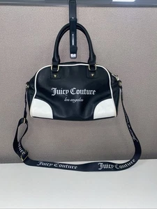 JUICY COUTURE Bag Fashionista Sports Bowler Satchel - Black / White Y2K - Picture 1 of 11
