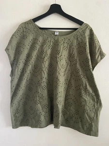 Women's Old Navy XXL Olive Green Eyelet Scoop Neck Top Cap Sleeves Light Weight - Picture 1 of 5