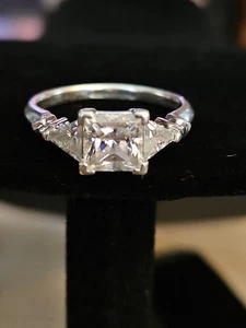 925 Cz Three Stone Engagement Ring - Picture 1 of 6