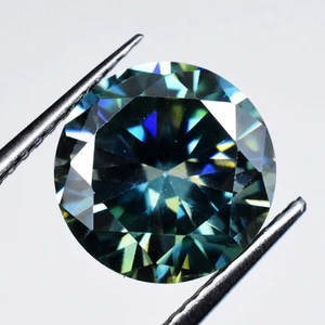 Bluish Green Moissanite 2.65 Ct Round 9 MM Stunning Certified Loose Gemstone - Picture 1 of 4