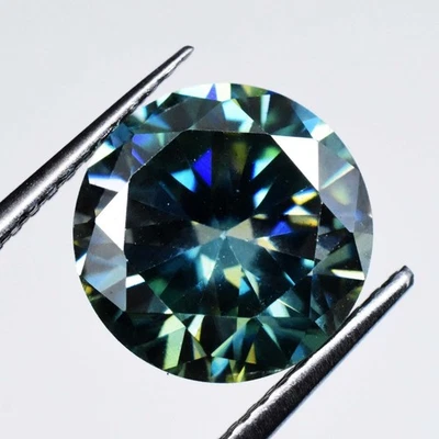 Bluish Green Moissanite 2.65 Ct Round 9 MM Stunning Certified Loose Gemstone - Image 1 of 4