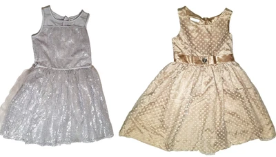 Lot 2 Girl Dresses Special Occasion Carter's Silver Gold Size 8 - Image 1 of 4