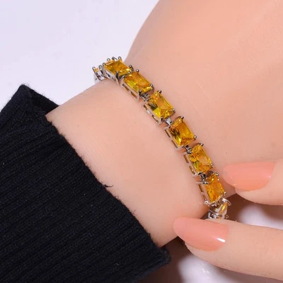 Yellow Sapphire Simulated 925 Sterling Silver Tennis Bracelet 7.99" B973468522 - Image 1 of 4