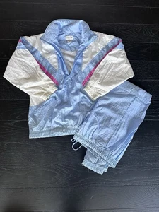 Set tuta a vento vintage anni 80/90 Lavon, blu bianco rosa - Foto 1 di 9
