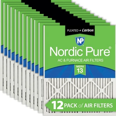 Nordic Pure 10x10x1 Pleated Air Filters MERV 13 Plus Carbon 12 Pack - Image 1 of 4