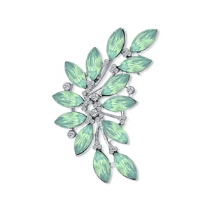 Fashion Aqua Green Marquise Crystal Leaf Brooch Pin for Mother Silver Plated - Picture 1 of 4