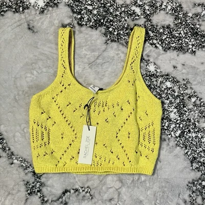 Rachel Zoe Crop Top Womens Size M Yellow Crochet Sleeveless Knit Boho - Image 1 of 4