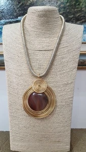 BIGIOTTERIA DONNA C131 COLLANA CORTA ORO RAME PENDENTE CON PIETRA LEVIGATA - Foto 1 di 3