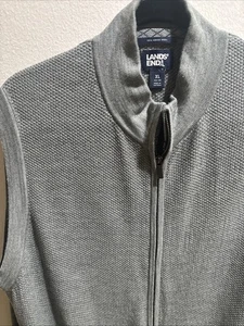 Lands End Wool Sweater Vest Mens XL Gray 100% Merino Wool Lightweight Full Zip - Picture 1 of 16