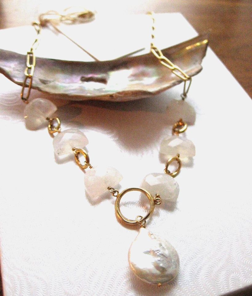 Chan Luu Necklace Luna Pearl White Coin Pendant Moonstone Crescent Gold NWT $345 - Image 1 of 4