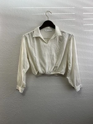 Zara Shirt Kids Girls 13/14 Off White Collared Stretch Cropped - Image 1 of 4