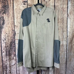 Columbia Mens Tan & Green Long Sleeve Buttton Up Shirt Size XXL Embroidered Lab - Picture 1 of 9