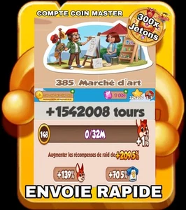 Compte Coin Master 1.5 Million Spin 300x Jetons Village 385 Envoie Rapide ⏱️ - Photo 1/4