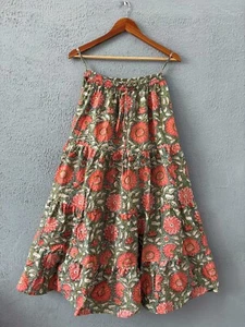 indian cotton skirt Handblock print cotton skirt Floral cotton skirt Ethnic wear - Picture 1 of 7
