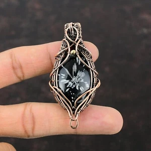 Chrysanthemum Gemstone Jewelry Copper Gift For Mother Wire Wrapped Pendant 2.72" - Picture 1 of 6