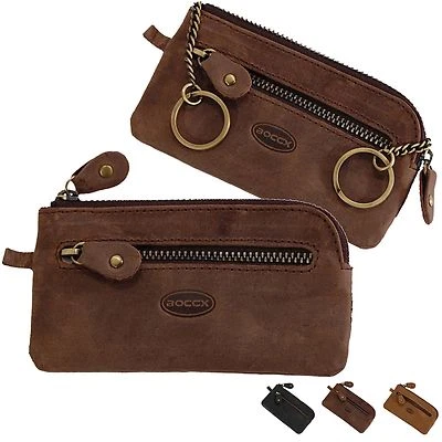 BOCCX Schlüsseltasche Echt Leder Schlüsseletui Schlüsselmappe 2 Schlüsselketten Etui