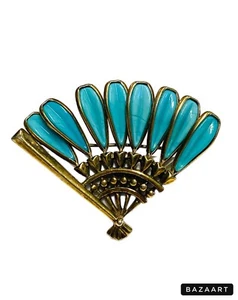 VTG 1940s Trifari Petalette Blue Poured Glass Gripoix Fan Brooch Alfred Philippe - Bild 1 von 24