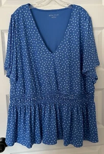 New Womens Plus Size Blue Polka Dot Short Sleeve Blouse Ava & Viv Size 4X - Picture 1 of 2