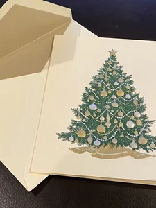Crane & Company Weihnachtskarte Weihnachtsbaum mit Folienprägung goldfarben gefüttert Umschlag - Bild 1 von 8