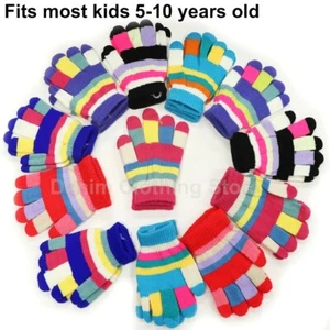 60 Pair Girl Kids Children Snow Warm Winter Magic Gloves Stripped Wholesale Lot - Picture 1 of 9