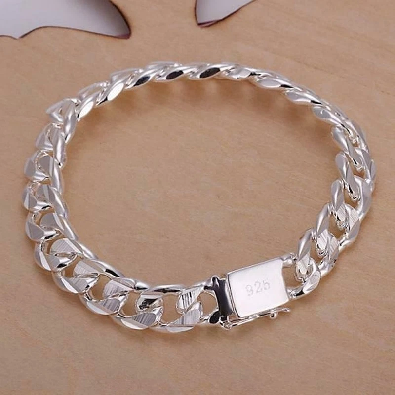 Moda Sólido 925 Plata 10MM Hombres Mujeres Cadena Pulsera Joyería Lo último Boda Foto 1 de 3