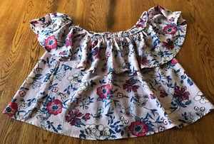Active USA Pink Floral Crop Ruffle Blouse Shirt Women's Size M NWT! - Picture 1 of 4