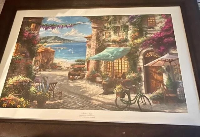 Thomas Kinkade "意大利咖啡馆"签名编号大框限量版 27x36" 带真品证明 — 第 1/4 张图片
