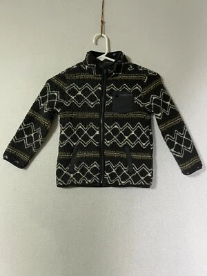 Antigua Chaqueta Sherpa de Vellón Estampado Azteca Gris Azul Marino Blanco Bolsillos con Cremallera Niños Talla 5T Foto 1 de 4