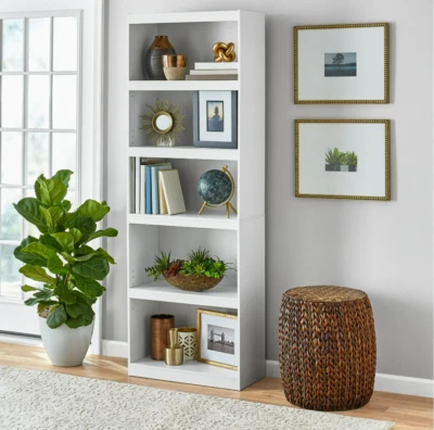 Mainstays Framed 5-Shelf Bookcase with Adjustable Shelves, White - Image 1 of 4